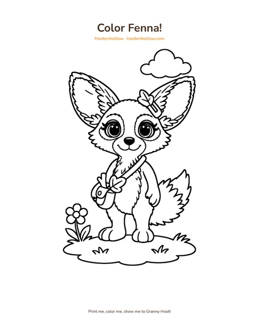 Coloring page of Fenna the fennec fox from Hootenhollow