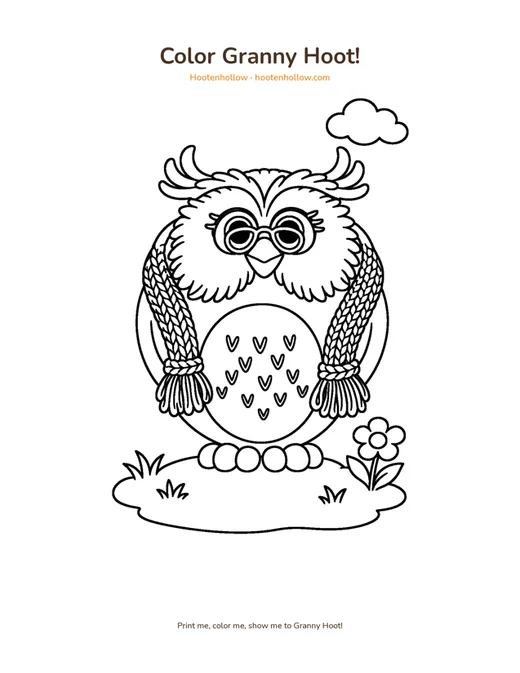 Coloring page of Granny Hoot the owl from Hootenhollow