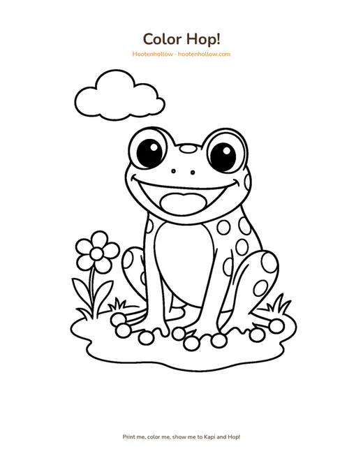 Coloring page of Hop the tree frog from Hootenhollow