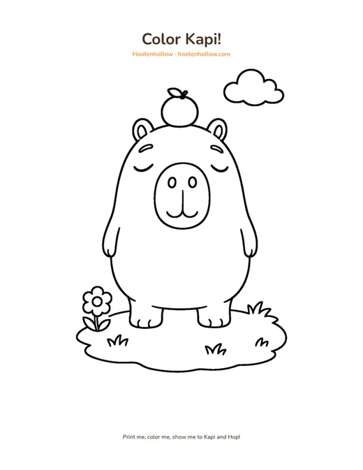 Coloring page of Kapi the capybara from Hootenhollow