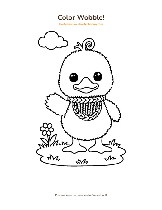 Coloring page of Wobble the duckling from Hootenhollow