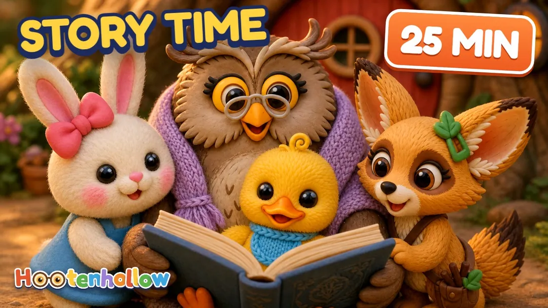 25 minutes of calm stories & songs for toddlers from Hootenhollow: A Swing for Wobble, Lila's Brave Little Song and more. 🌳. Cover of “Calm Stories & Songs for Toddlers 🌳 25 Minutes | Hootenhollow”.