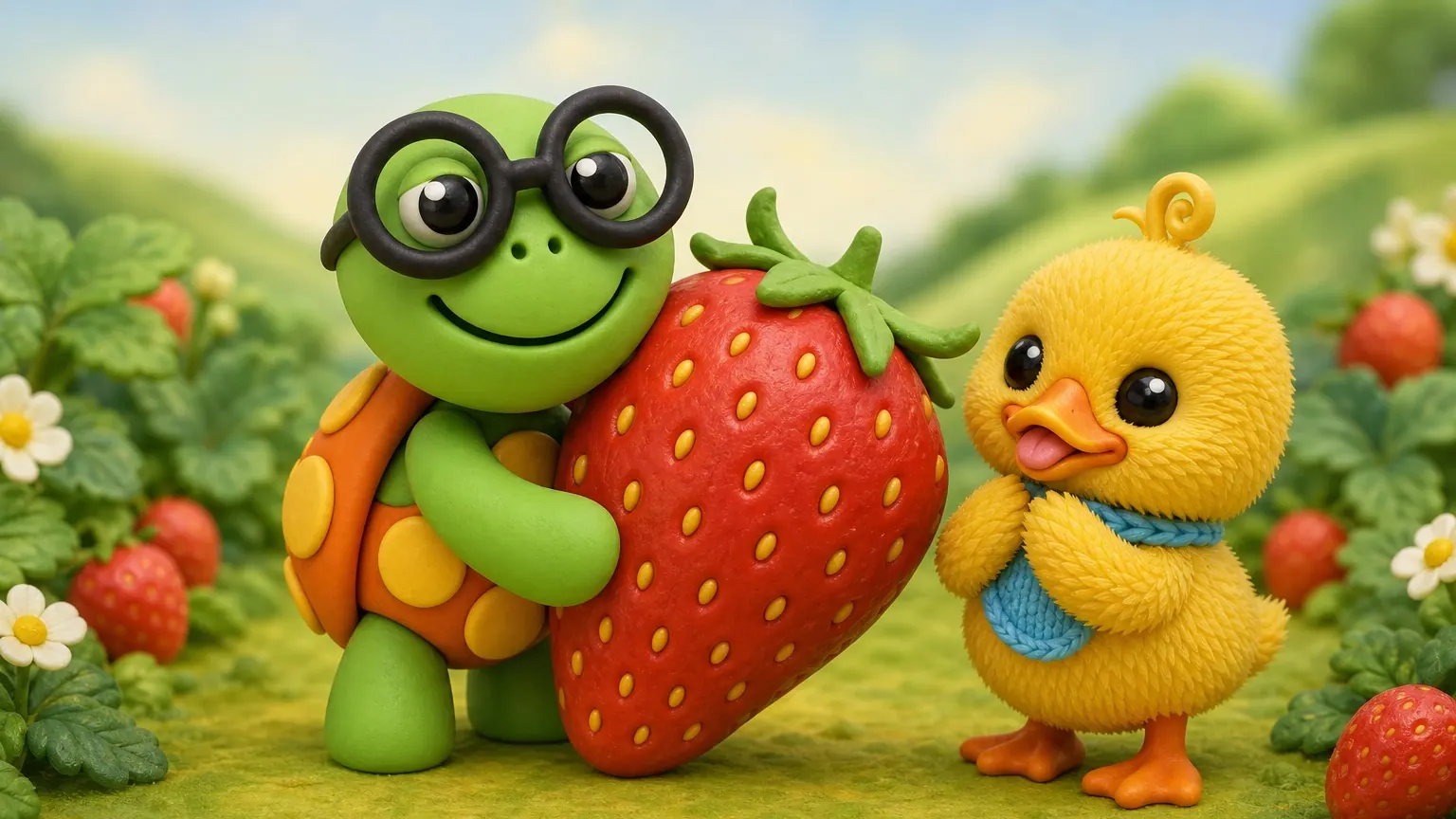 Bimble the turtle grew the biggest strawberry in Hootenhollow! 🍓 He wants to eat it ALL by himself... but it rolls away, it won't hide, and eating alone feels a little lonely. 🐢 What would YOU do with a giant strawberry?