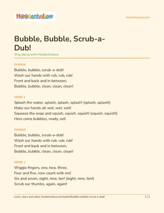 Printable lyrics of “Bubble, Bubble, Scrub-a-Dub!”