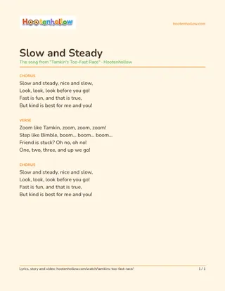 Printable lyrics of “Slow and Steady”
