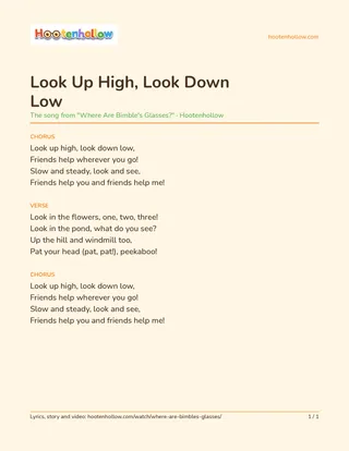 Printable lyrics of “Look Up High, Look Down Low”